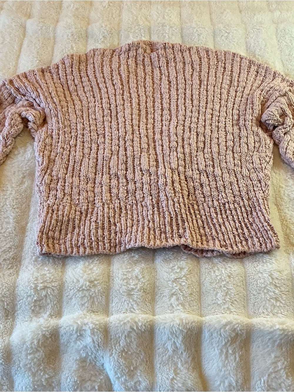 FREE PEOPLE BLUSH PINK TEXTURED OPEN FRONT CHENILLE KNIT CARDIGAN (XS) - Picture 6 of 8